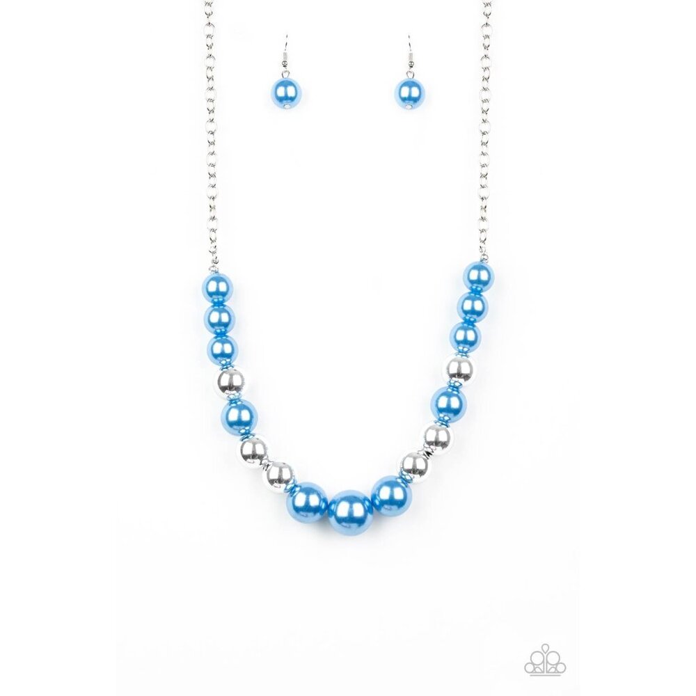 Paparazzi Take Note Sky Blue Pearl Silver Bead Elegant Necklace Earrings Set